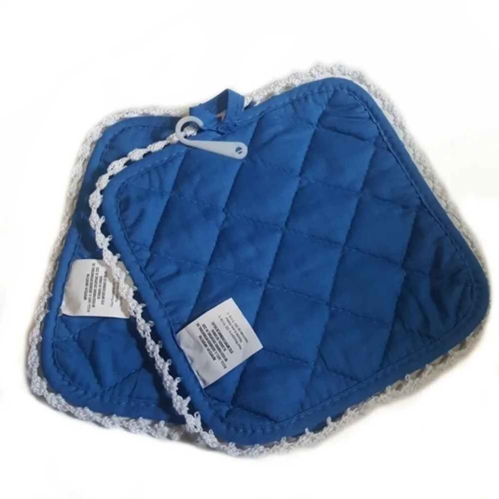 Handmade Crocheted Blue Hanging Potholder Square Set-Handmade